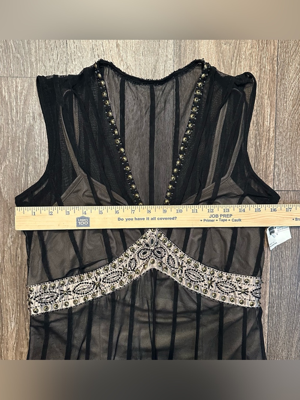 2000s Y2K Mix It studded/beaded bust black nylon layered dress Sz 8 - Picture 6 of 8